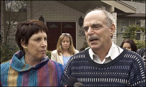 Susan Levy, standing with her husband, Robert, outside their home. Feb 20 2009. In memory of Chandra The Levys have donated a Torah that was smuggled out of Germany during the Holocaust