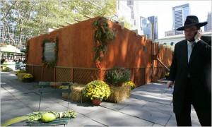 Rabbi Joshua Metzger, director of Chabad Lubavitch of Midtown Manhattan, stood in Bryant Park on Monday near a sukkah, constructed to celebrate the Jewish holiday of Sukkot. Ruby Washington/The New York Times 