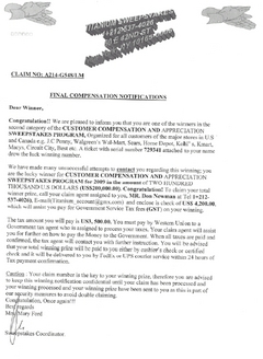 A sample of the letter victims are receiving.