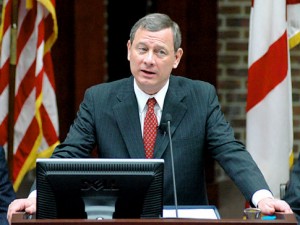 U.S. Chief Justice John Roberts address students at the University of Alabama Law School on Tuesday.