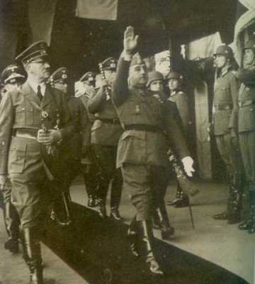The fascist dictator Francisco Franco takes a walk with Nazi dictator Adolf Hitler in 1940