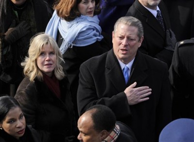 FILE - In this Jan. 20, 2009 file photo, former Vice President Al Gore and his wife Tipper, listen to the national anthem at the conclusion of inaugural ceremonies on Capitol in Washington. Former Vice President Al Gore and his wife, Tipper, are separating after 40 years of marriage.   (AP Photo/Susan Walsh, File)