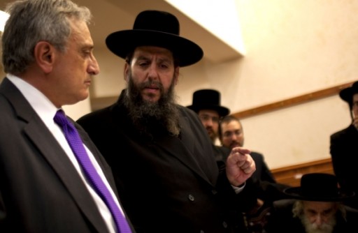  Photo credit: Uli Seit | GOP gubernatorial candidate Carl Paladino talks with Rabbi Yehuda Levin in Brooklyn, Sunday. (Oct. 10, 2010)