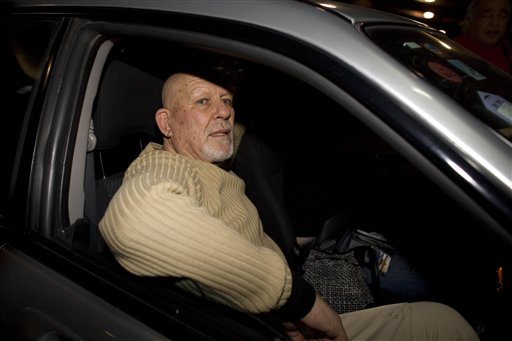Yair Klein sits in a car as he awaits to leave Ben Gurion airport, near Tel Aviv, early Saturday, Nov. 20, 2010. Klein, a former Israeli military officer wanted in Colombia for training illegal right-wing militias employed by drug lords that were responsible for hundreds of killings was released from Russian custody Friday. Klein was convicted by a Colombian court in 2001 and remained in Russian custody since his August 2007 arrest at a Moscow airport. He was sentenced in absentia in Colombia to nearly 11 years in prison for his role in the 1980s training of far-right paramilitary groups. (AP Photo/Tara Todras-Whitehill)