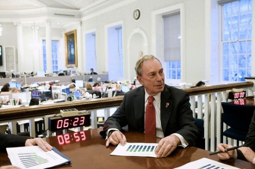 The meter is always running at this meeting with Mayor Bloomberg.[Ross Mantle for The Wall Street Journal]