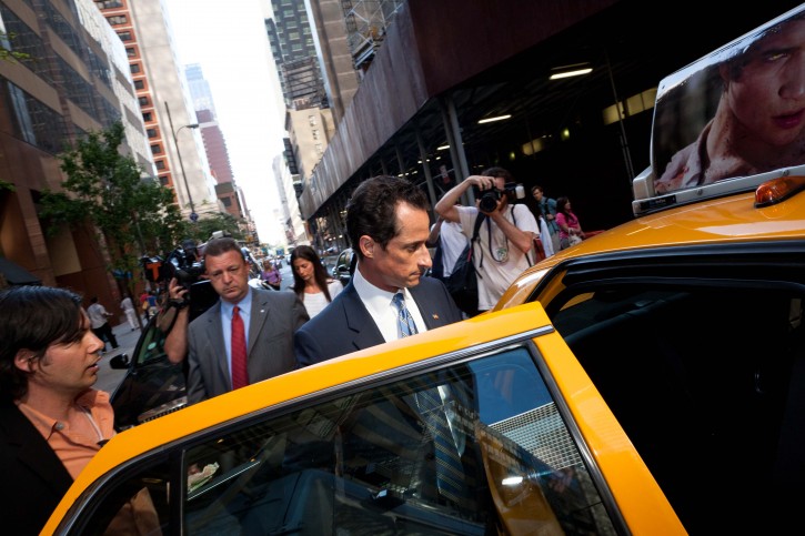 Democratic Rep. Anthony Weiner leaves a press conference where he confessed that he tweeted a lewd photo of himself over the internet, at a press conference in the Sheridan Hotel in midtown, Monday, June 6, 2011, in New York. (AP Photo/John Minchillo)