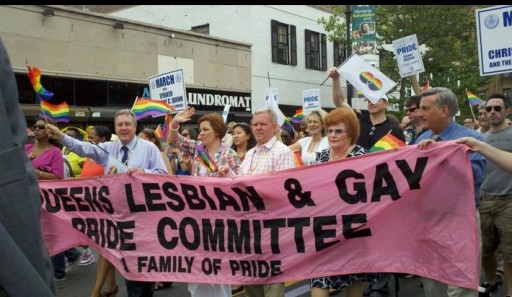 David Weprin [on the far right] marching in the gay parade.