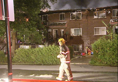 This 15-unit apartment complex in Boisbriand was claimed by fire Sunday evening.