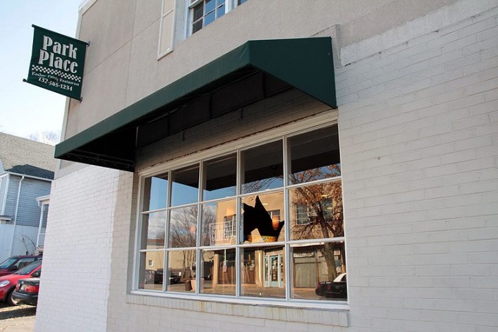 Damaged window, Park Place Kosher restaurant, Nov. 30, 2011 — at Highland Park, New Jersey. Photo: Mason Resnik 