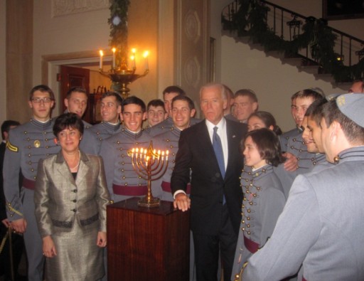 VP Biden with The West Point Jewish Chapel Cadet Choir, also known as Kol Masoret, the Voice of Tradition, is an arm of the of the U.S. Military Academy’s Jewish Chapel and Hillel, at the Hanukkah party Dec. 8 2011