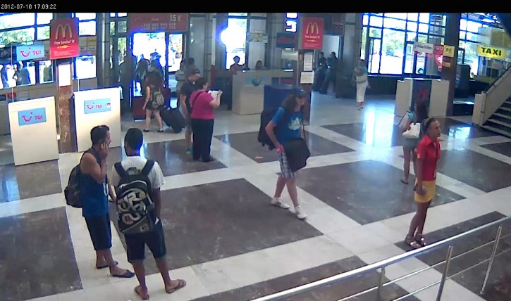  A video image grab taken from security camera footage and released on 19 July 2012 by the Bulgarian Interior Ministry showing the alleged suspected suicide bomber (C- blue top), behind the 18 July 2012 terror attack at the Burgas Airport in Bulgaria. The incident took place in the Black Sea city of Burgas, some 400 kilometers (250 miles) east of the capital, Sofia. Bulgarian police have said that the deadly bus blast at Burgas airport was a terrorist attack. Seven Israeli tourists were reported dead and up to 20 wounded, according to reports.  EPA/MVR 