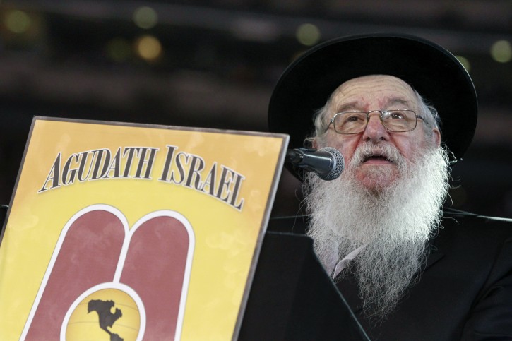 Rabbi Yaakov Perlow addresses a large crowd of Orthodox Jews at MetLife stadium in East Rutherford, N.J, Wednesday, Aug. 1, 2012, during the celebration Siyum HaShas. The Siyum HaShas, marks the completion of the Daf Yomi, or daily reading and study of one page of the 2,711 page book. The cycle takes about 7½ years to finish.This is the 12th put on by Agudath Israel of America, an Orthodox Jewish organization based in New York. (AP Photo/Mel Evans)