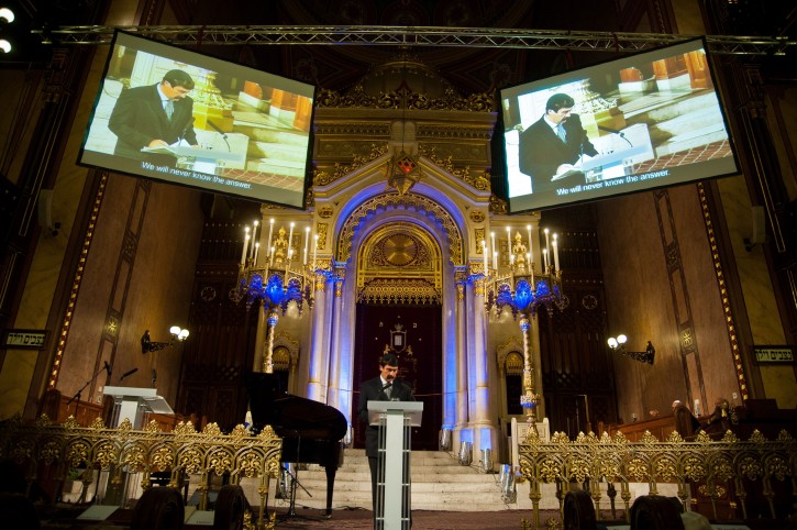 Hungarian President Janos Ader delivers his speech during the commemoration of late Swedish diplomat Raoul Wallenberg on the occasion of the centenary of the birth of Wallenberg in the Dohany Street Synagogue in Budapest, Hungary 09 September 2012. The Memorial Park of the Synagogue was named after Wallenberg, who saved the lives of tens of thousands of Jewish Hungarians in Nazi-occupied Budapest during WWII.  EPA/BEA KALLOS