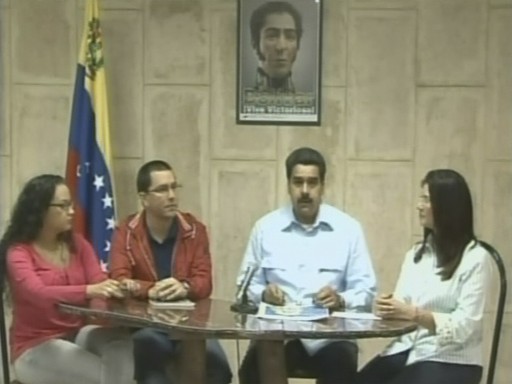A still image taken from Venezuelan government TV broadcast shows Venezuela's Vice President Nicolas Maduro (C) talking to the media during a news conference next to Venezuelan President Hugo Chavez' daughter Rosa Virginia (L), Technology Minister Jorge Arreaza (2nd L) and Attorney General Cilia Flores (R) in Havana December 30, 2012. REUTERS/Venezuelan Government TV/Handout