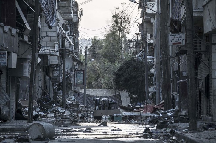 
A destroyed street in Aleppo, Syria. Narciso Contreras/Associated Press