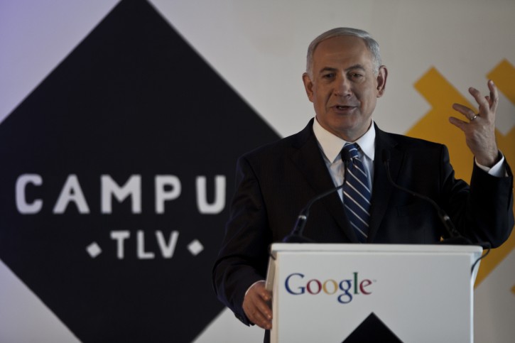  Israeli Prime Minister Benjamin Netanyahu delivers a speech during the inauguration of the 'Campus TLV' in Tel Aviv, Israel, 10 December 2012. The project is meant to be a hub for technology entrepreneurs sponsored by Google.  EPA/OLIVER WEIKEN