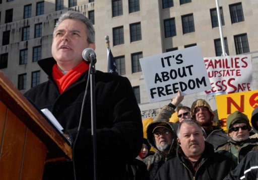 AP File - New York Assembyman Steve McLaughlin, R-Albany, speaks at a rally outside the Capitol in Albany, N.Y., on Jan. 19 2013.