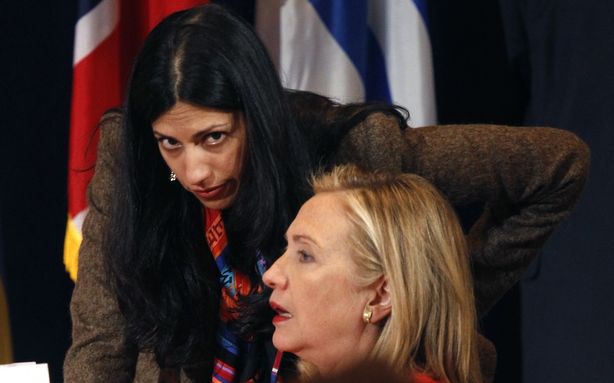 File photo of Huma Abedin, the wife of disgraced Anthony Weiner with former Secretary of State Hillary Clinton.
REUTERS/Kevin Lamarque