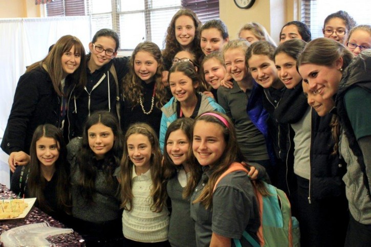 A group of girls from the Hebrew Academy of Long Beach's Bikur Cholim Club were on hand to sing Happy Birthday to Mrs. Steinberg.