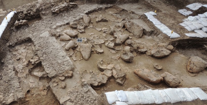 This undated photo provided by George Washington University shows the ruins of a recently discovered wine cellar in a Canaanite palace that dates back to approximately 1700 B.C., near the modern town of Nahariya in northern Israel. Researchers found 40 ceramic jars, each big enough to hold about 13 gallons, in a single room. There may be more wine stored elsewhere, but the amount found so far wouldnt be enough to supply the local population, which is why the researchers believe it was reserved for palace use, said Eric Cline of George Washington University.  (AP Photo/George Washington University, Eric H. Cline)