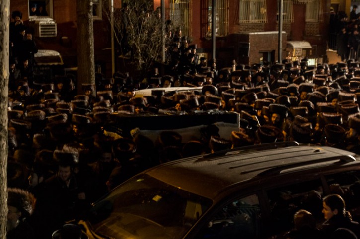 Hundreds of people attend the funeral of Menachem Stark in Williamsburg section of Brooklyn, NY Saturday night Jan. 4, 2013 (Shmuel Lenchevsky/VINnews.com)