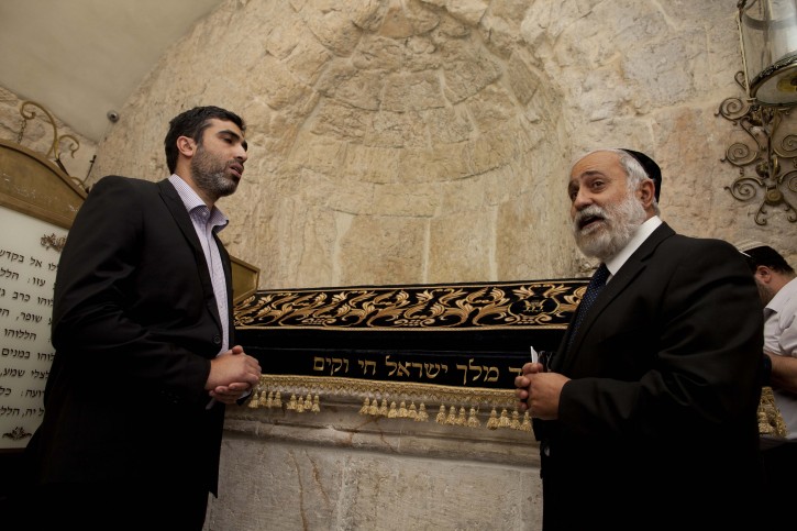 Israeli parliament members Yoni Chetboun (L) and Nissim Zeev seen during a visit at King David's tomb, on Mt Zion in Jerusalem. The site is viewed as the burial place of David, King of Israel, according to a tradition beginning in the 12th century. May 01, 2014. Photo by FLASH90