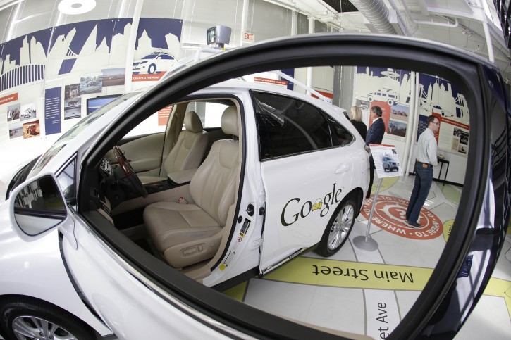 In this photo taken Wednesday, May 14, 2014, a Google self-driving car is shown in an exhibit at the Computer History Museum in Mountain View, Calif. Four years ago, the Google team developing cars which can drive themselves became convinced that, sooner than later, the technology would be ready for the masses. There was just one problem: Driverless cars almost certainly were illegal.(AP Photo/Eric Risberg)