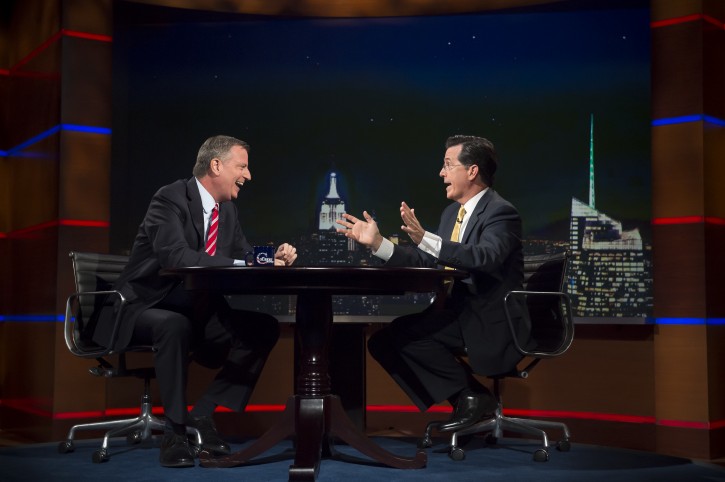 Mayor Bill de Blasio tapes an episode of the Colbert Report on Wednesday, July 16, 2014. Credit: Rob Bennett/Mayoral Photography Office