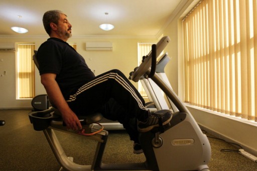 FILE  - Leader of Hamas Khalid Mishal works out in a friend's private gym on February 5, 2013 in Doha, Qatar.  (Photo by Kate Geraghty/The Sydney Morning Herald/Fairfax Media via Getty Images).
