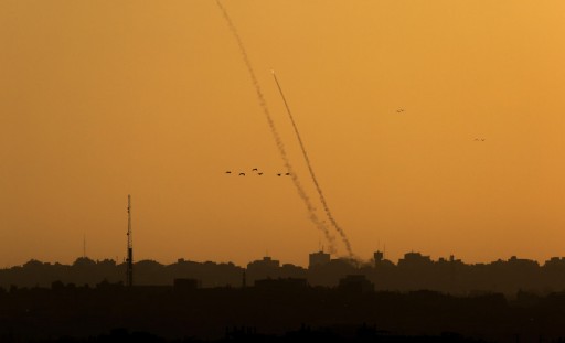Rockets launched from the Gaza Strip toward Israeli cities 20 August 2014. EPA/ATEF SAFADI