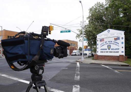 FILE - A television camera is seen outside the entrance to the City of New York Rikers Island Correction Department facility in the Queens borough of New York May 20, 2011.Reuters