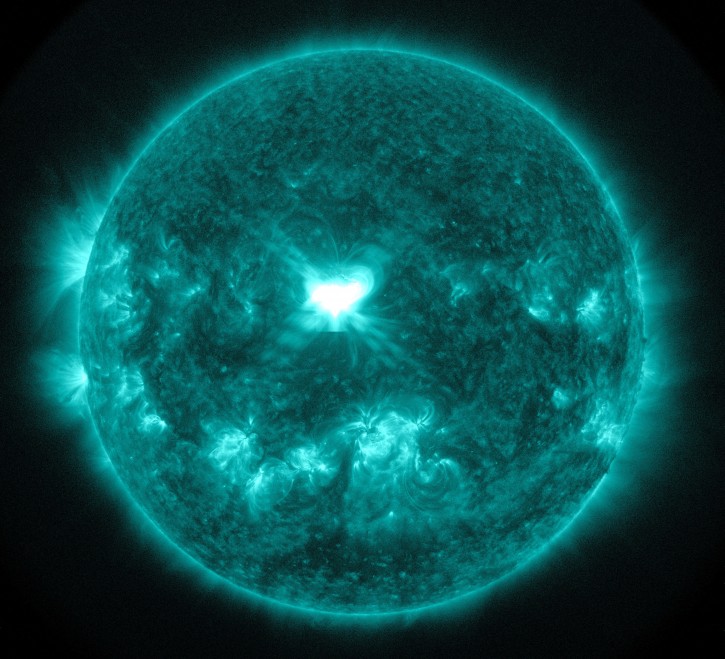 This image provided by NASA, shows an extreme ultra-violet wavelength image of solar flare captured about 1:45 p.m. EDT on Wednesday, Sept. 10, 2014. Its been several years since Earth has had a solar storm of this size coming from sunspots smack in the middle of the sun, said Tom Berger, director of the Space Weather Prediction Center in Boulder, Colo. (AP Photo/NASA)