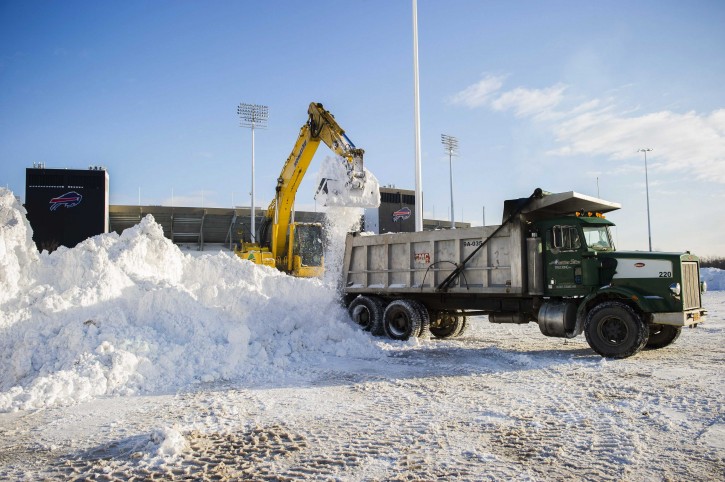 Snow is cleared outside of Ralph Wilson Stadium in Buffalo, New York, November 21, 2014. REUTERS/Aaron Ingrao