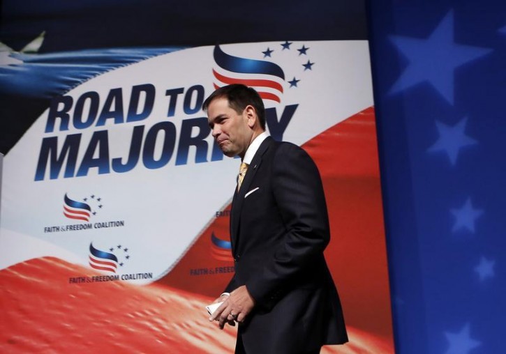 FILE - Senator Marco Rubio (R-FL) arrives to deliver remarks at the Faith & Freedom Coalition "Road to Majority" policy conference in Washington, June 19, 2014. REUTERS/Yuri Gripas