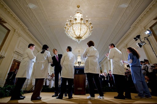 File: President Barack Obama greets doctors and nurses in the East Room of the White House, March 3, 2010. (Official White House Photo by Chuck Kennedy)