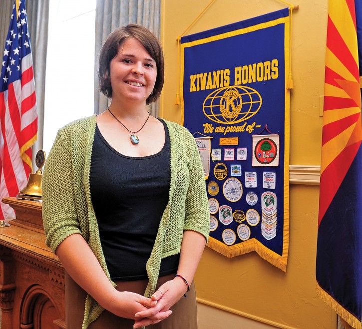 In this May 30, 2013, photo, Kayla Mueller is shown after speaking to a group in Prescott, Ariz.  AP