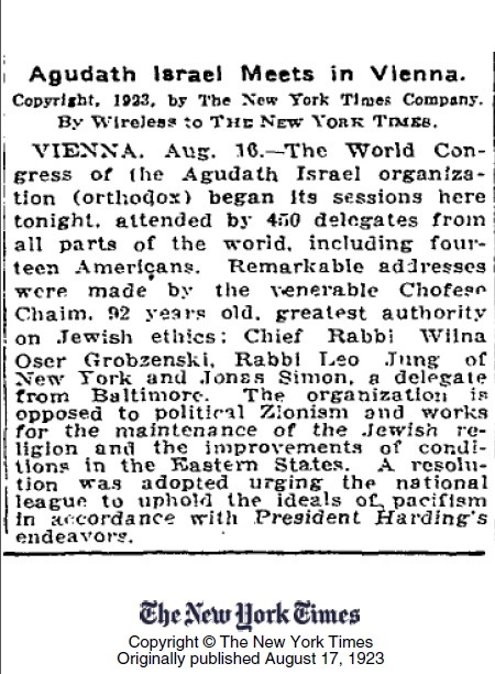  New York Times article dated August 16, 1923 reported the event