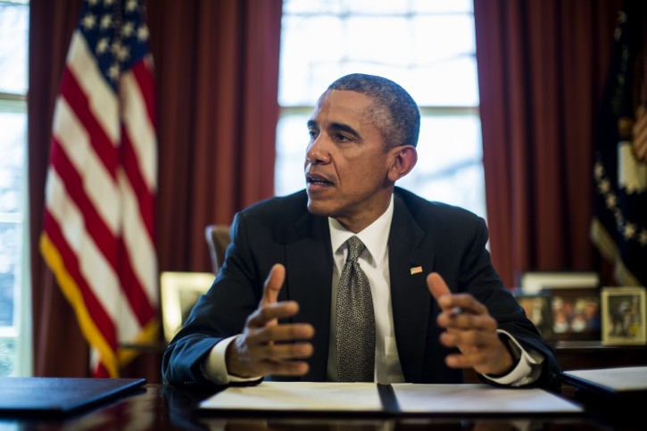 US President Barack Obama speaks to the media before signing a memorandum of disapproval regarding S.J. Res. 8, a Joint Resolution providing for congressional disapproval of the rule submitted by the National Labor Relations Board relating to representation case procedures, in the Oval Office of the White House in Washington, DC, USA, 31 March 2015.  EPA