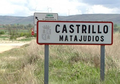 A TV grab from Spanish EFETV showing a city limit sign of the Castrillo Matajudios village in Burgos, central Spain on 22 April 2014. EPA/EFE TV TV  