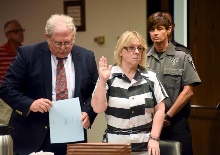 Joyce Mitchell appears in court with her lawyer Stephen Johnston to plead guilty at Clinton County court, in Plattsburgh, New York July 28, 2015.REUTERS