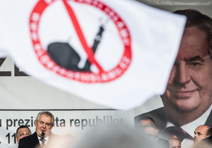 Czech President Milos Zeman (L) speaks during an anti-Islam rally in Prague, Czech Republic, 17 November 2015.EPA