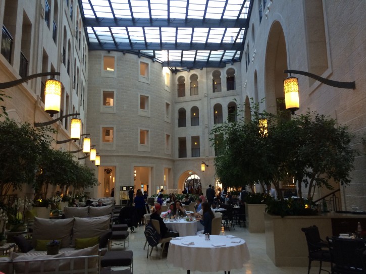 The atrium inside Jerusalem's Waldorf Astoria hotel.  (Jonathan Benedek/TPS)
