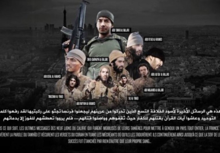 Islamic State video claims to show nine Paris attackers. (photo credit:screenshot)