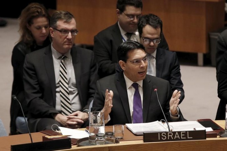 FILE - Israel's Ambassador to the United Nations Danny Danon addresses a United Nations Security Council meeting on the Middle East at U.N. headquarters in New York, January 26, 2016.  REUTERS/Mike Segar