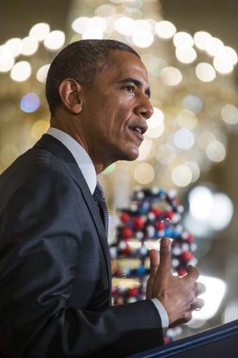 President Barack Obama delivers remarks to improve health and treat disease through precision medicine in the East Room of the White House in Washington, DC, USA, 30 January 2015. EPA/JIM LO SCALZO