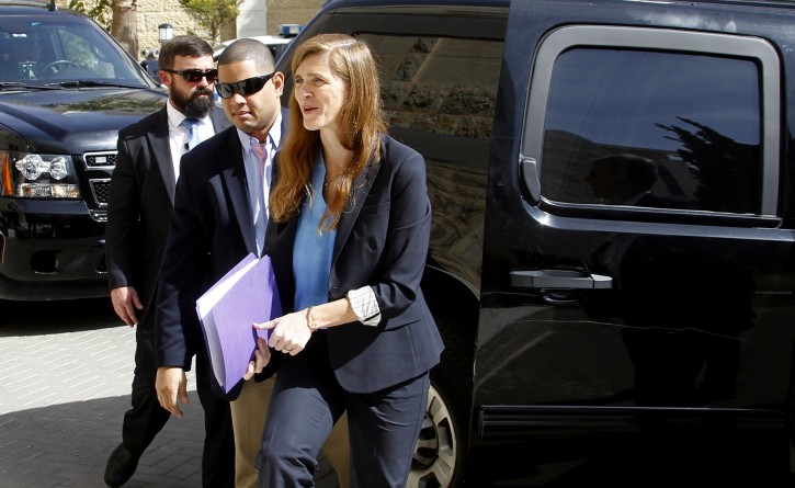 FILE - US Permanent Representative to the United Nations Ambassador Samantha Power arrives in the West Bank city of Ramallah, 13 February 2016. EPA