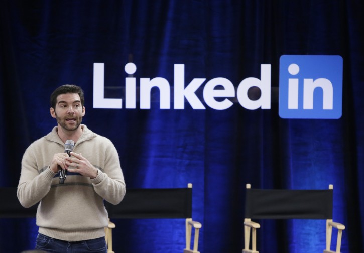 FILE - In this Nov. 6, 2014, file photo, LinkedIn CEO Jeff Weiner speaks during the company's second annual "Bring In Your Parents Day," at LinkedIn headquarters in Mountain View, Calif. LinkedIn reports financial results on Thursday, April 28, 2016. (AP Photo/Marcio Jose Sanchez, File)