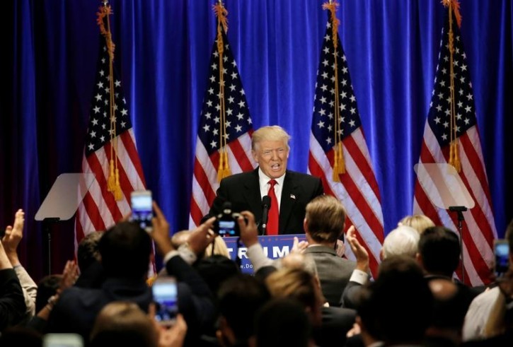Republican presidential candidate Donald Trump delivers a speech during a campaign event at the Trump Soho Hotel in Manhattan, New York City, U.S., June 22, 2016. REUTERS/Mike Segar 