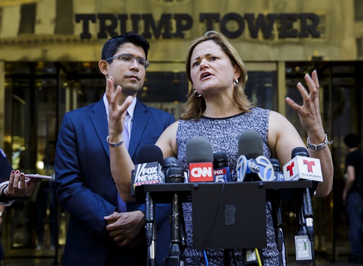 New York City Council Speaker Melissa Mark-Viverito (R) and council member Carlos Menchaca (L) hold a press conference to denounce republican presidential candidate Donald Trump's recent attacks against US District Judge Gonzalo Curiel, in front of the Trump Tower in New York, New York, USA, 06 June 2016. EPA