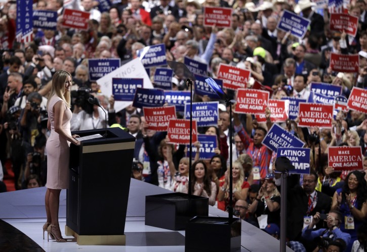 Ivanka Trump, daughter of Republican presidential candidate Donald Trump, speaks during the final day of the Republican National Convention in Cleveland, Thursday, July 21, 2016. (AP Photo/John Locher)